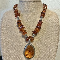 Stunning Baltic Amber Sterling Silver Statement Necklace 925