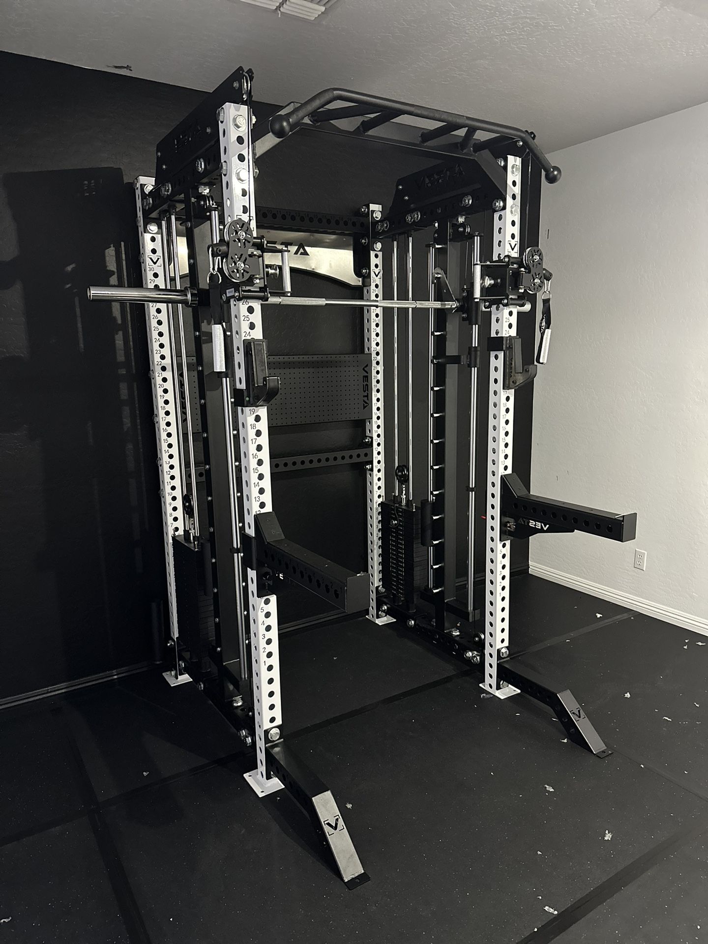 PRO SERIES Ultimate 3-1 Half Rack Functional Trainer w/Smith Machine Bar | 400lb Stack | Gym Equipment | Fitness | Commercial | Squat Rack  