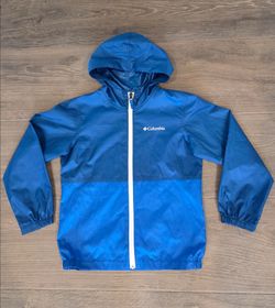 Columbia Blue hooded lightweight Rain full zip windbreaker boys size small