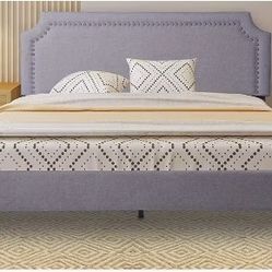 Gray Queen Bed Frame & Headboard & Slats Brand New 