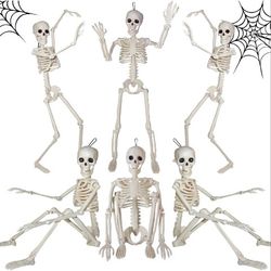 6PCS Halloween Skeleton Decorations Indoor Outdoor - 16" Full Body with Movable Joint Skeleton for Halloween Indoor Outdoor Party Decor Spooky Scary Y