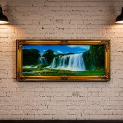 Vintage Lighted Moving Waterfall Wall Picture Gold Frame Motion Landscape 38x19