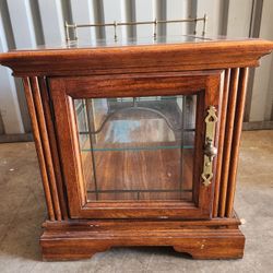 Antique Vintage Wood Glass Curio Side Table, Brass Rail & Glass Panes, Super Rare