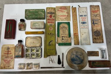 Vintage Fishing Tackle Lot – Antique Hooks, Leaders, Heddon, Pflueger & More