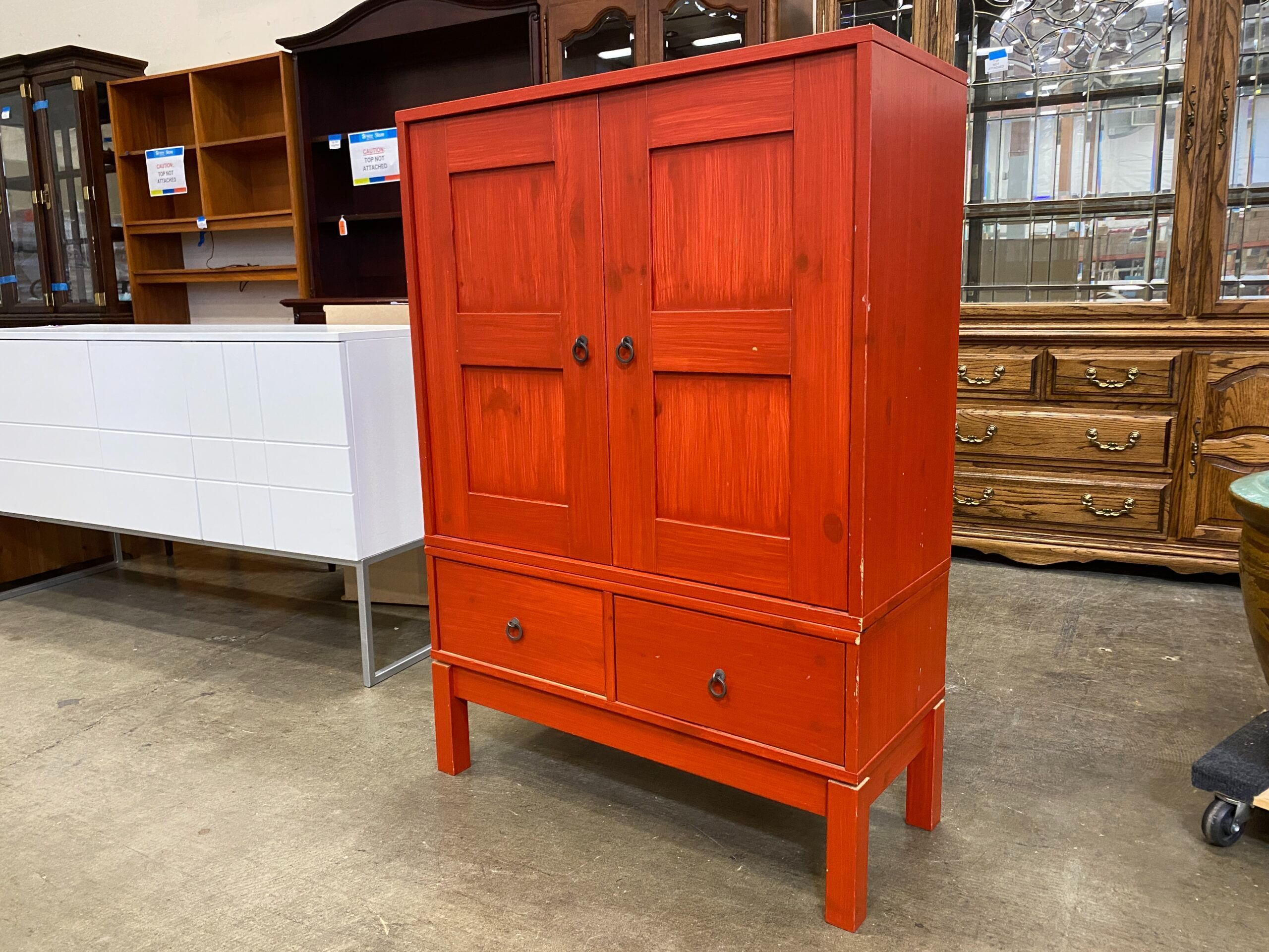 2 Piece Red Painted 2 Drawer Standing Cabinet