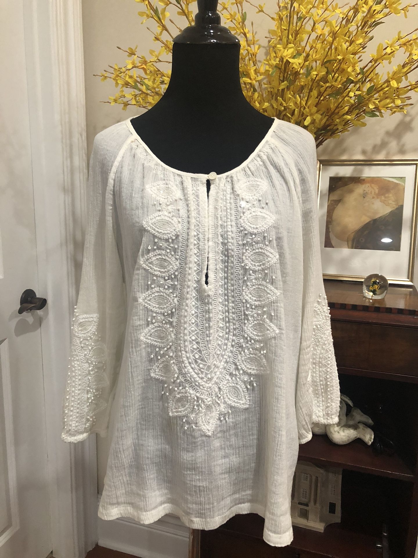 Tommy Bahama Tunic Gauze Women's White Blouse  - Size Small petite