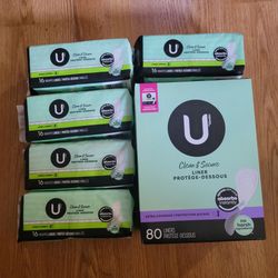 U BY KOTEX BOX OF (80 Count) Extra  Coverage Liners & 5 Packs Of  Individually Long Liners(16 Count) For $12/$12 Por Los 6