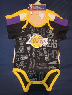 NBA Los Angeles Lakers 3-Piece Creeper Set Size 0-3M Lakers Baby Onesies