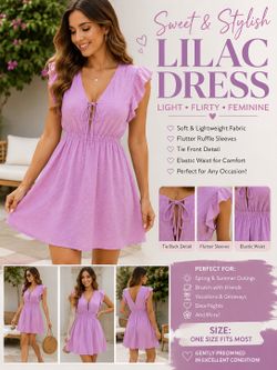 Women’s Lilac Ruffle Sleeve Dress – Size Medium – Brand New