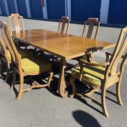 Solid Wood Vintage Dining Table And 6 Chairs