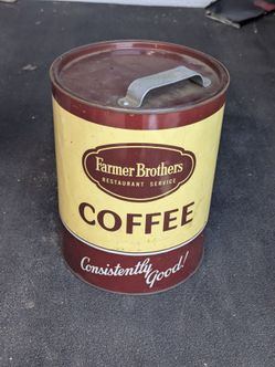 VINTAGE FARMER BROTHERS COFFEE TIN ADVERTISING COLLECTIBLE UNUSUAL