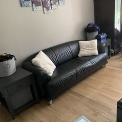 Gray Leather Couch And 2 End Tables