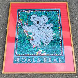 Vintage 1990 Felice Regan "Endangered Species" Koala Bear Wall Art