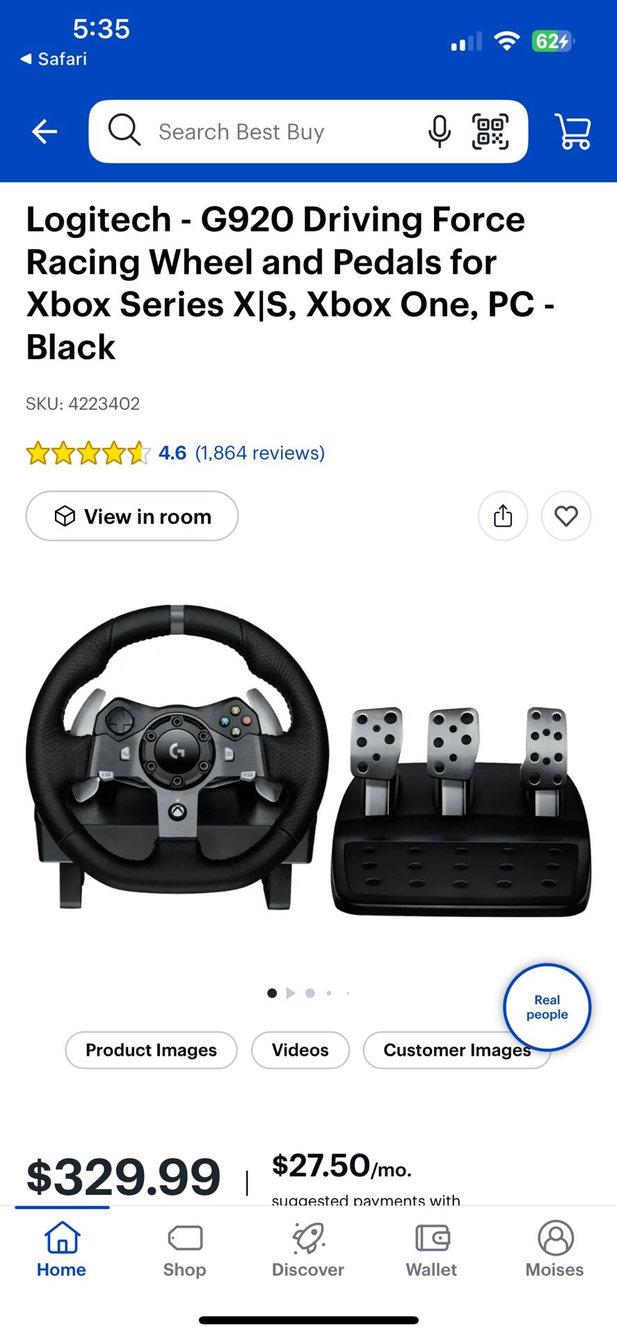 Logitech - G920 Driving Force Racing Wheel and Pedals for Xbox Series XIS, Xbox One, PC - Black
