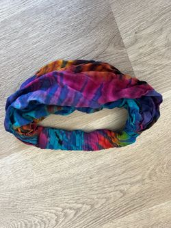 Tie-Dye Multicolor 100% Rayon Ruched Elastic Headband Bohemian Casual