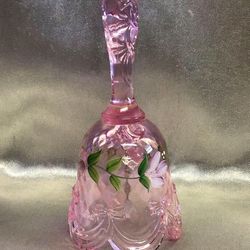 Beautiful Fenton Hand Painted Pink Bell