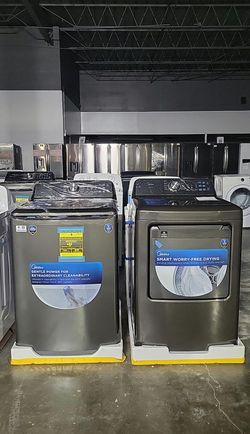 Midea Top Load Washer + Electric Dryer Set – Black Stainless, Agitator