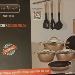 NutriChef 11 Piece Nonstick Ceramic Coating Diamond Pattern Kitchen Cookware Set