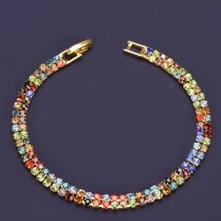 Multicolor Cubic Zirconia Double Row Bracelet – Elegant Copper Fashion Jewelry 