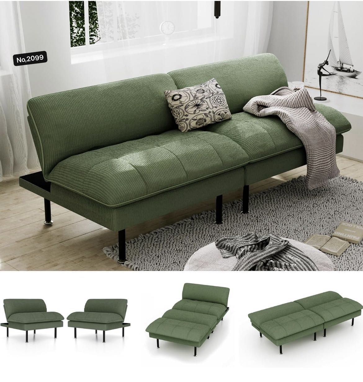 70" Futon Sofa Bed, 4 in 1 Multi-Function Couch Sleeper with Adjustable Backrest, Modern Convertible Futon, Recliner Small Loveseat for Living Room, D