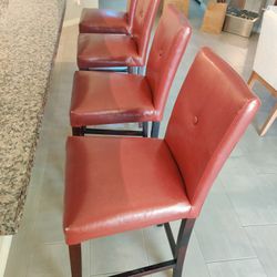 Bonded Leather Counter Stools In Solid Wood Frame - Set Of 4