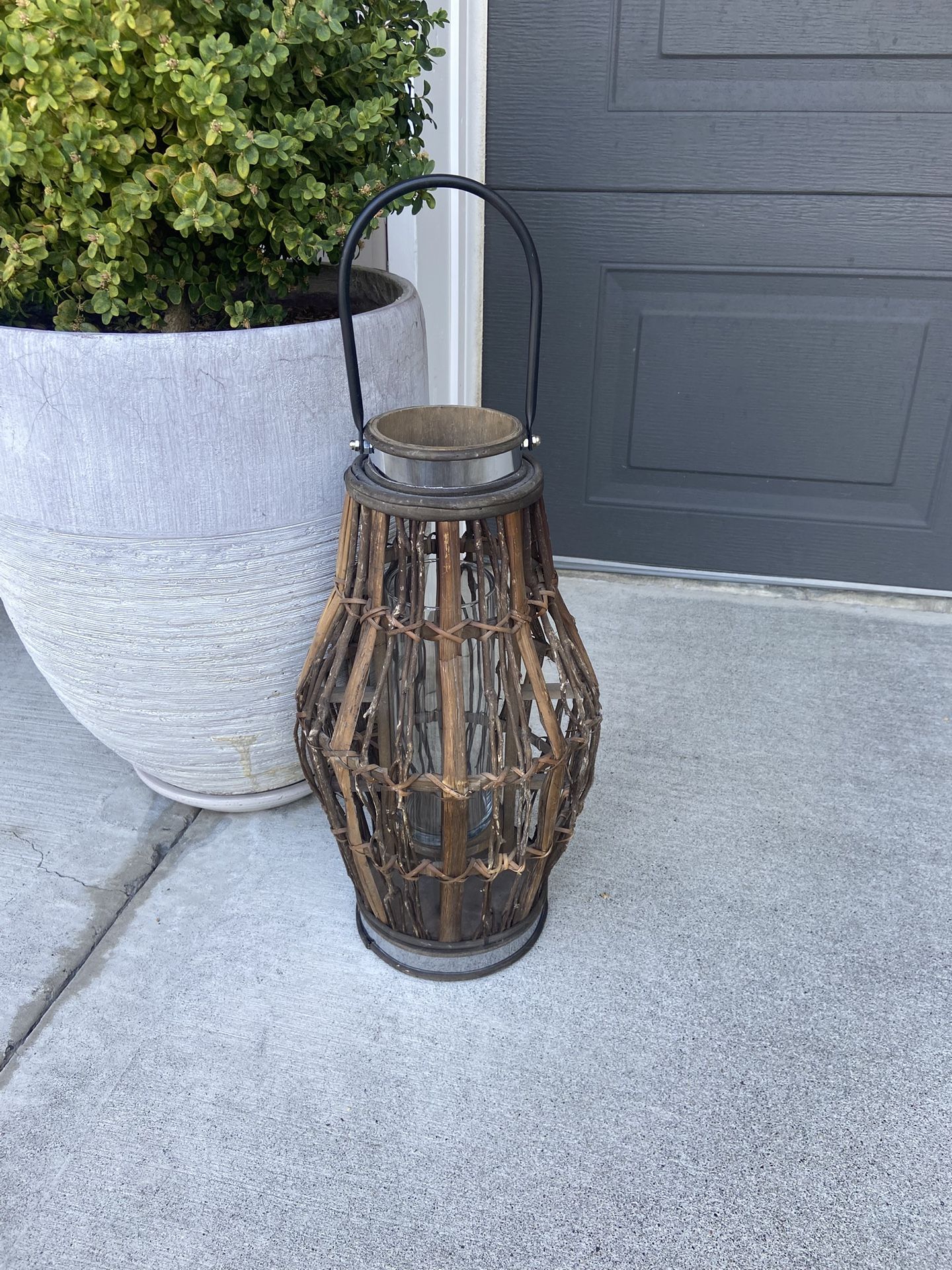 Rustic Wooden Lantern With Glass Candle Holder