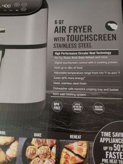 6 Qt Stainless Steel Air Fryer with Touchscreen
