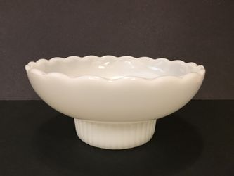 Vintage E.O. BRODY CO. white milk glass M2000, scalloped rim pedestal bowl