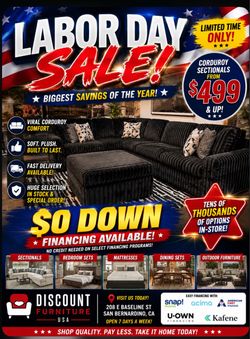 LABOR DAY SALE DISCOUNT FURNITURE COUCHES BEDS DINING VANITIES MATTRESS