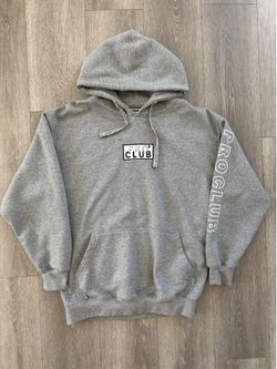 Pro Club Embroidered Box Logo Grey Heavyweight Hoodie Men Size Large