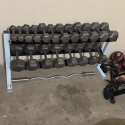Set Of Dumbbells 5-50 Lbs + Weight Rack 