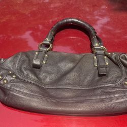 Vintage Y2K DKNY Studded Boho Leather Whimsy Goth Slouchy Croissant Handles Bag Charm Purse 
