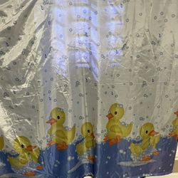 Duck Ducky Blue And Yellow Shower Curtain 
