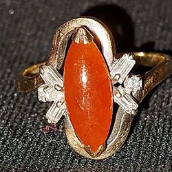 Amber Stone With Dimands In 14k Band