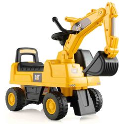 Functional Excavator Ride On Kids Digger Toy W/ Rotatable Digging Bucket Yellow