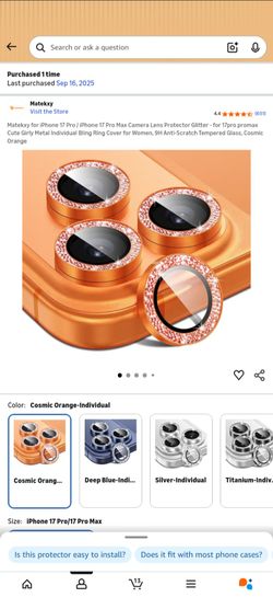 iPhone 17 Pro Max Camera Lens Protector Glitter