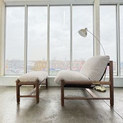 Denver Modern Avon Midcentury Modern Minimalist Gray Brown Fabric Chair Ottoman (🚚 Free Delivery)