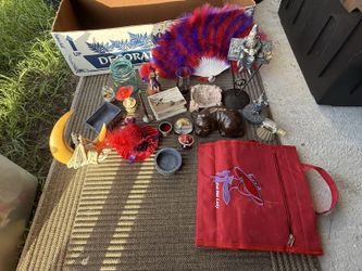 Mixed Collectibles Lot (Figurines, Glassware, Fans, Decor)