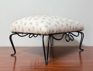 Vintage Wrought Iron Padded Footstool Ottoman