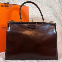 𝐇𝐞𝐫𝐦𝐞𝐬  Dulles Bag Dark Brown Calf Leather Handbag 8.4×12.2×4.3 inch