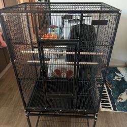 54” Tall Black Bird Cage - 30”x 24”x17” - Metal w/Rolling Stand - $70 obo