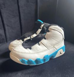 Nike Air Jordan 9 Retro shoes in the Powder Blue colorway for toddlers