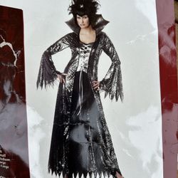 HALLOWEEN SPIDERELLA ADULT COSTUME BLACK/SILVER SIZE MEDIUM