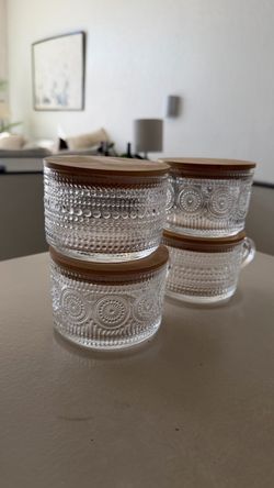 Embossed Glass Mugs with Bamboo Lids
