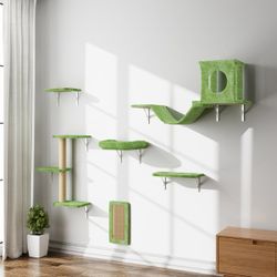 New-6-Pc Wall Mounted Cat Furniture Set - Climber, House