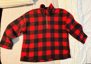 Old Navy, Red And Black, Buffalo Plaid, Half Zip Sherpa