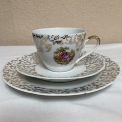 Vintage Rieber Bavaria Porcelain Tea Set Pieces – Gold Filigree & Romantic Scene