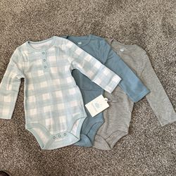 Cloud Island Baby Size 12 Months 3pk Long Sleeve Bodysuits Blue Gray NWT 24M