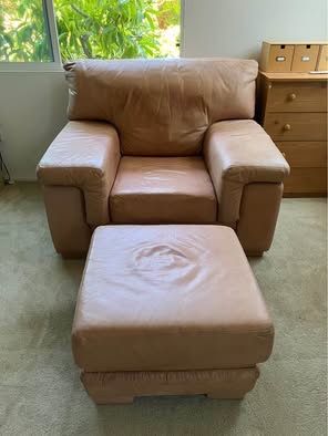 Real Leather Sofa + Ottoman + Removable Cushions + Made in USA