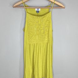 Old Navy Small Yellow Bohemian Mesh Embroidery Tank Top Flowy Boho Casual